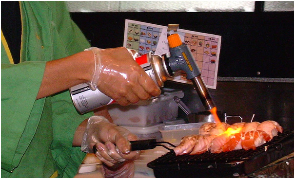 blow torch on meat